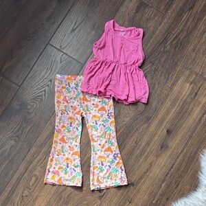 Angel Dear Pink Top and Colorful Mushroom Pants Set